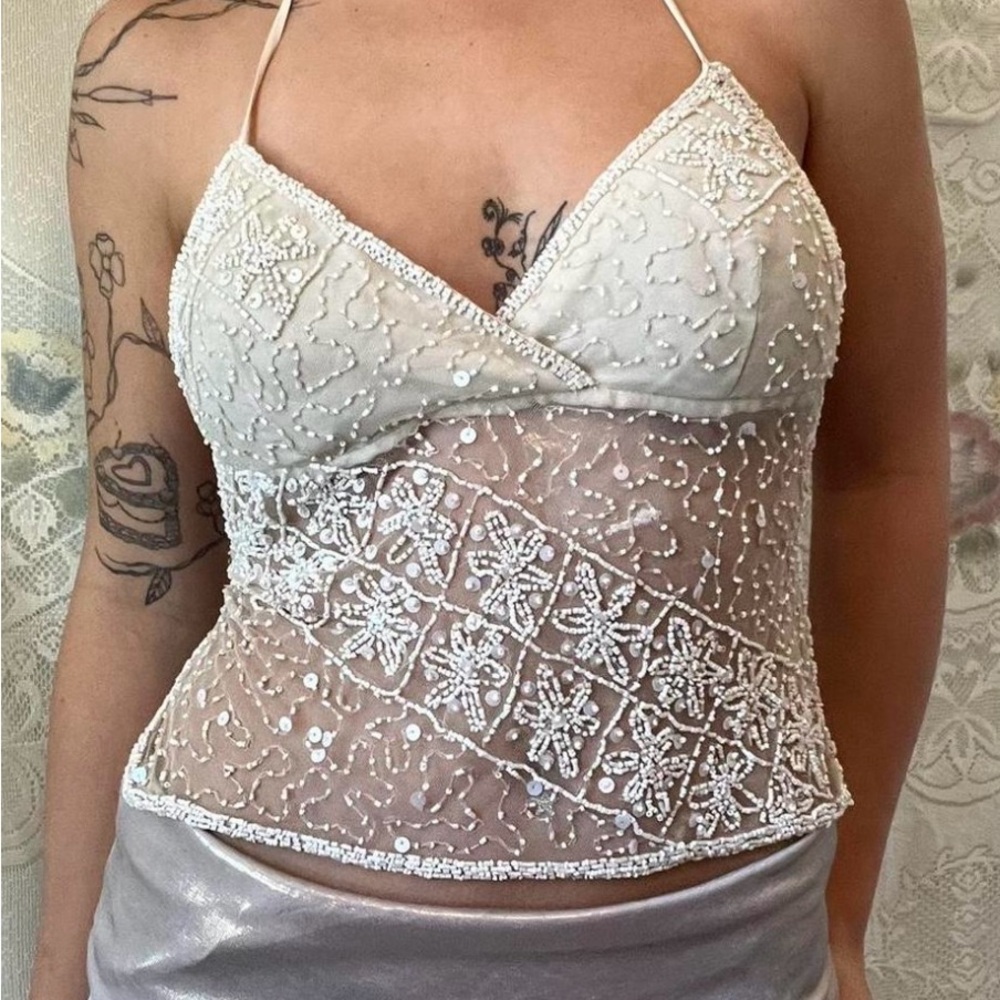 Y2K Passport Sheer Beaded Top